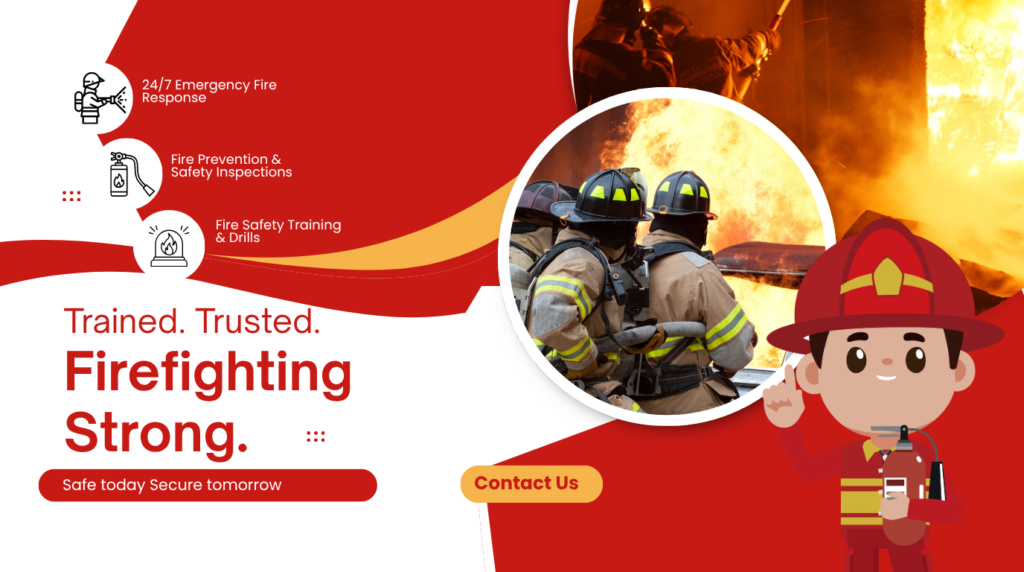 Firefighters handling emergency fire with fire safety services in Haryana by HFC India Pvt Ltd including training and fire protection solutions