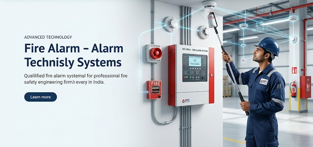 Professional technician inspecting a modern fire alarm system in a commercial building